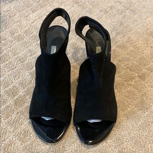 Diane VonFurstenberg black suede slingback wedge